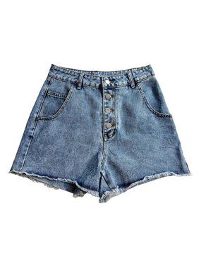 Shein High-Waisted Light Wash Distressed Denim Shorts With Raw Hem - Size S